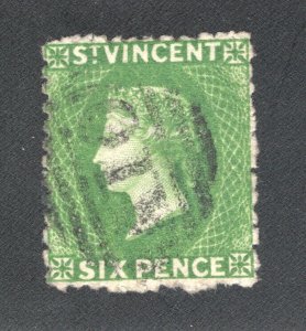 St. Vincent, Scott #28   VF, Used, 6p yellow green,  CV $77.50  ...... 6050018