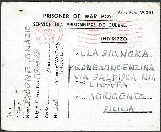 GB 1945 POW card camp 40 to Italy..........................................40864