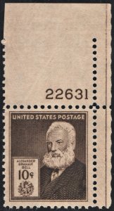 SC#893 10¢ Famous Americans: Alexander G. Bell Plate Single (1940) MNH