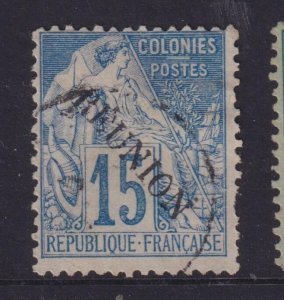 REUNION, 1891 diagonal overprint, without accent, 15c. Blue, used.