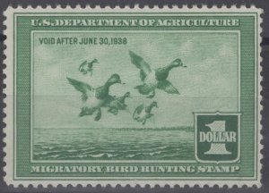 ZAYIX - 1937 US RW4 MH Federal Hunting Permit Duck Stamp 112222-S42