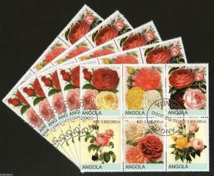 Angola 2000 Roses Flower Tree Plant Orchid Flora Setenant BLK/6 Cancel X5 #13499