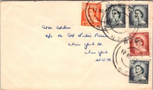 NEW ZEALAND 1957 AIRMAIL COVER MULT FRANKING ADDR USA CANC