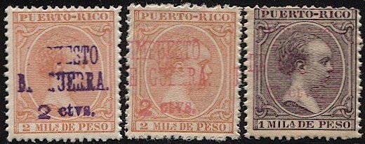 PUERTO RICO 1898 Sc MR2,MR9,MR10  Alphonso XIII MNH VF War Tax stamps