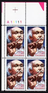 US 2411 MNH VF 25 Cent Arturo Toscanini-Conductor Plate Block of 4