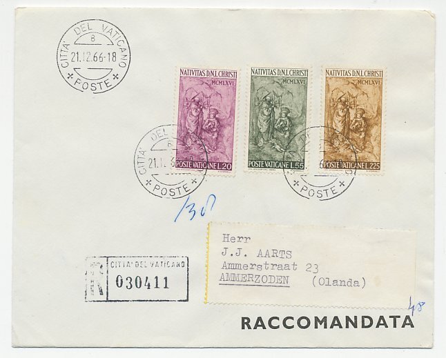 Registered cover / Postmark Vatican 1966 Birth of Jesus Christ