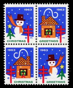USA WX218 Mint (NH) 1963 Christmas Seal Block of 4 (Perf 12.5)