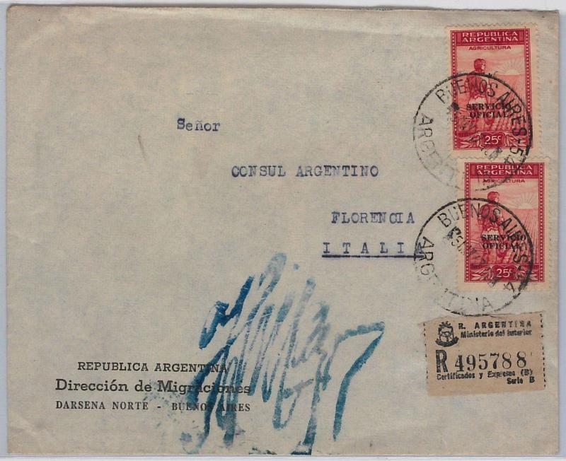 ARGENTINA - POSTAL HISTORY:  SERVICIO OFFICIAL stamps on COVER to ITALY : 1947