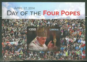 LIBERIA 2015 DAY OF THE FOUR POPES BENEDICT XVI  SOUVENIR SHEET  MINT NH