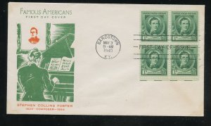 US 879 M=4 Stephen Foster Famous American Fidelity cachet FDC ADDR 