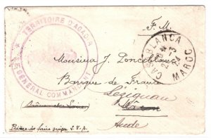 France MOROCCO Cover Military *AGADIR GENERAL COMMANDANT* Casablanca 1924 KS22