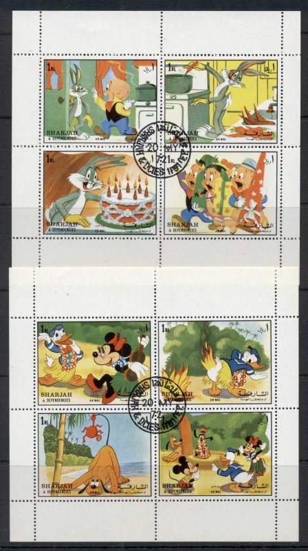 Sharjah 1972 Mi#1083-1090 Cartoon Characters(I) 2x sheetlet CTO