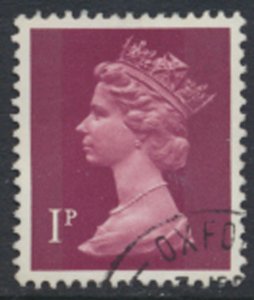 GB  Machin 1p X844 2 Phosphor bands  Used  SC#  MH23  see scan and details