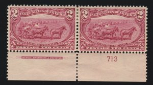 US 286 2c Trans-Mississippi Mint Plate #713 Pair VF OG H SCV $60