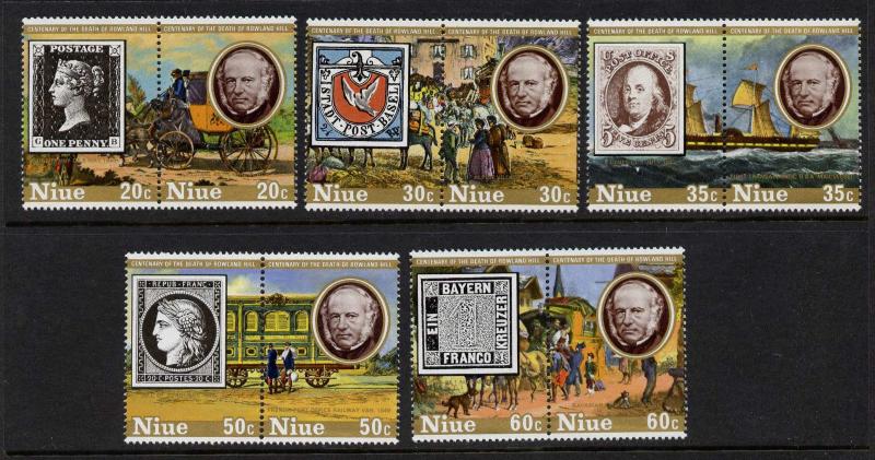 Niue 241-5 MNH Rowland Hill, Stamp on Stamp, Ship, Horses