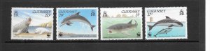 SHARK & DOLPHINS - GUERNSEY #441-4  WWF   MNH