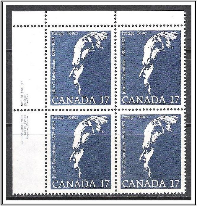 Canada #859 John Diefenbaker Plate Block MNH