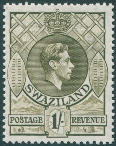 Swaziland 1943 1s brown-olive Perf 13½x14 SG35a unused