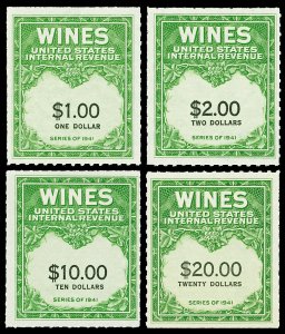 Scott RE173//RE181 4 Diff. 1949 $1.00-$20.00 Wine Revenues All Mint Cat $34.50 