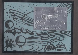 Sharjah # MIBlock137B, Future Space Exploring Silver Foil Souvenir Sheet. NH