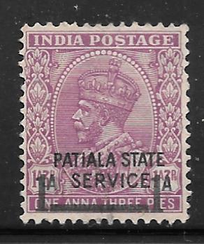 India Patiala O58: 1a on 1a3p George V, unused, NG, F