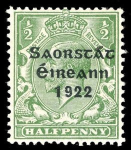 Ireland 1922 KGV ½d green showing ACCENT INSERTED BY HAND var VFM. SG 52b.