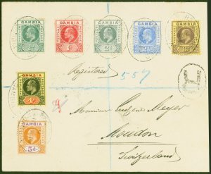 Gambia 1910 Registered Cover to Switzerland 557 in Blue Crayon London Hooded ...
