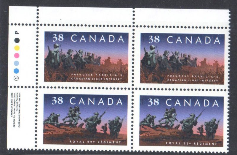 Canada #1250ii Mint MATCH SET -- Plate Blocks Inscription -- Infantry Regiments