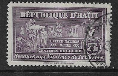 HAITI    RA1 USED,  UNITED NATIONS RELIEF ISSUE 1944