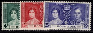 HONG KONG GVI SG137-139, 1937 CORONATION set, LH MINT. Cat £20.