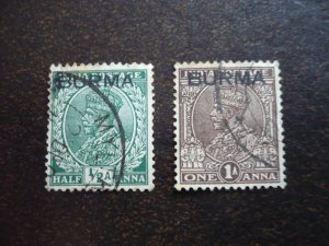 Stamps - Burma - Scott# 2, 4 - Used Partial Set of 2 Stamps