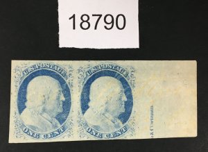 MOMEN: US STAMPS # 9 POS.39-40R1L PAIR USED LOT #18790