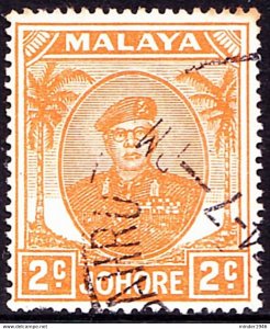 MALAYA JOHORE 1949 2c Orange SG134 FU