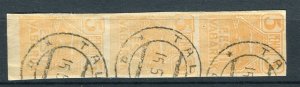ESTONIA; 1919 early Pictorial Imperf issue fine used 3p. POSTMARK Strip
