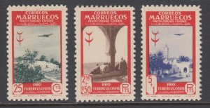 Spanish Morocco Sc 276, B22, B23 MNH. 1948 Pictorials, 3 diff, fresh, bright, VF