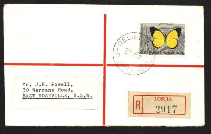 PAPUA NEW GUINEA 1967 Registered cover RELIEF cancel used at LOSUIA........90776