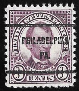 635 3 cent Lincoln,Violet Precancel Stamp used VF