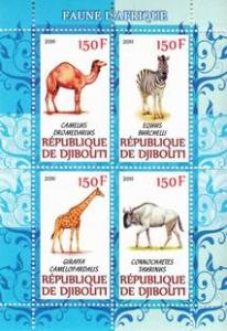 Djibouti 2011 Wild Animals Mammal Zebra Giraffe Wildebeest Fauna M/S Stamps MNH