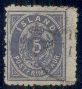 ICELAND #8 (23) 5aur blue, line perf 12½, used, quite scarce Scott $1,000.00