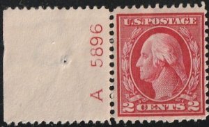 406 MH single 2¢ Washington, perf. 12, flat plate, type I, single line watermark