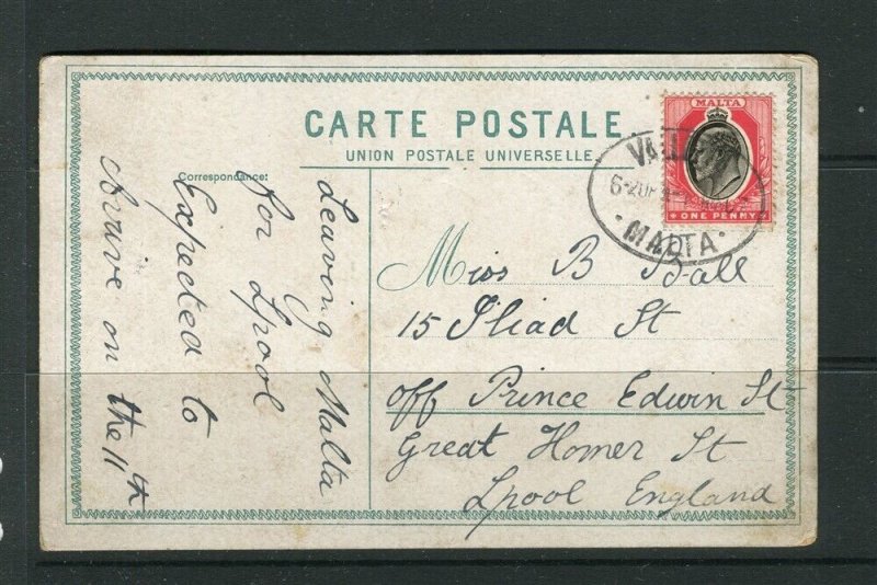 MALTA; Early 1900s fine Illustrated used Ed VII Postcard, finely cancelled.