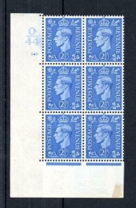 GEORGE VI 21/2d PALE BLUE MOUNTED MINT CONTROL O44 CYLINDER 148 BLOCK Cat £20