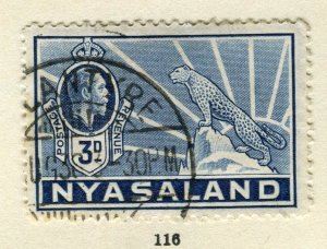 NYASALAND; 1934 early GV issue fine used 3d. value, Postmark