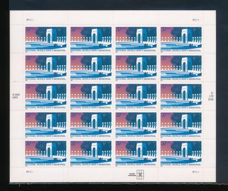 UNITED STATES (US) 3862 37c WWII MINT NH SHEET OF 20