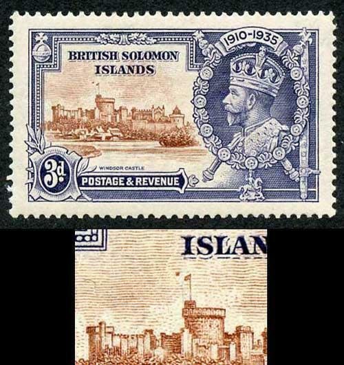 SOLOMON ISLANDS SG54h 1935 Silver Jubilee 3d Variety Dot by flagstaff