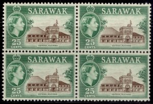 SARAWAK QEII SG197, 25c sepia & green, NH MINT. Cat £26. BLOCK x 4