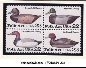 UNITED STATES USA - 1985 DUCKS DECOYS / BIRDS SC#2138-41 SE-TENANT 4V MNH
