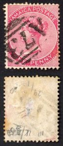 Jamaica SG18 1d Carmine Wmk Crown CA (toned) St Anns Bay A73 Pmk