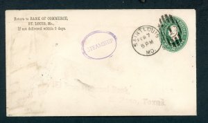 US ST LOUIS 2/7/1890 PS ENVELOPE VIA STEAMSHIP TO EL PASO, TEXAS - SCARCE