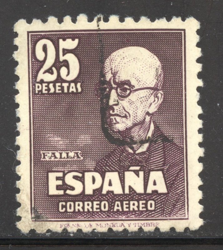 Spain Scott C123 Used LH - 1947 25p Manuel de Falla - SCV $15.00